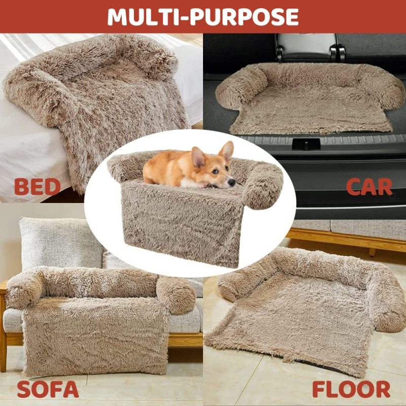 Sagging Calming Couch Protector Pet Bed, Soft Plush Dog Sofa Mat Cover for Furniture Protector with Removable Washable Cover