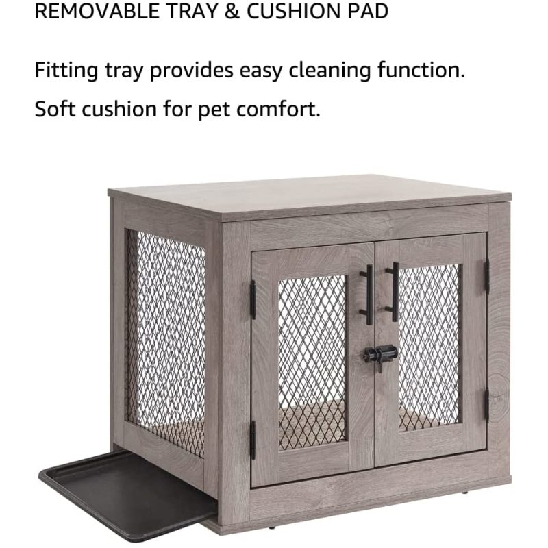 Mesh Dog Kennels with Double Doors Dog Crate with Cushion End Table Dog House Indoor Use