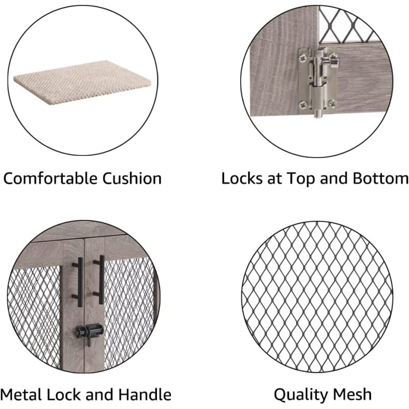 Mesh Dog Kennels with Double Doors Dog Crate with Cushion End Table Dog House Indoor Use