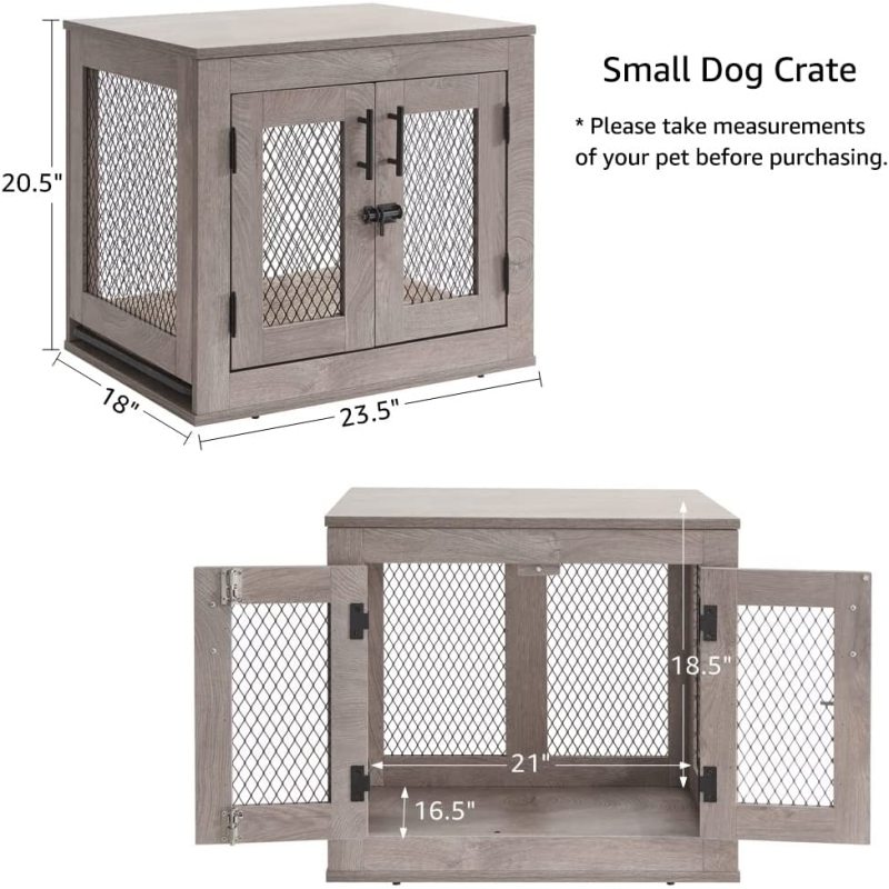 Mesh Dog Kennels with Double Doors Dog Crate with Cushion End Table Dog House Indoor Use