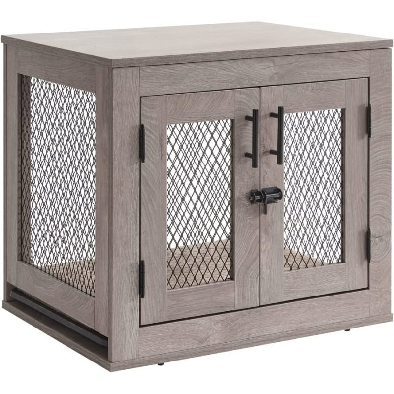 Mesh Dog Kennels with Double Doors Dog Crate with Cushion End Table Dog House Indoor Use