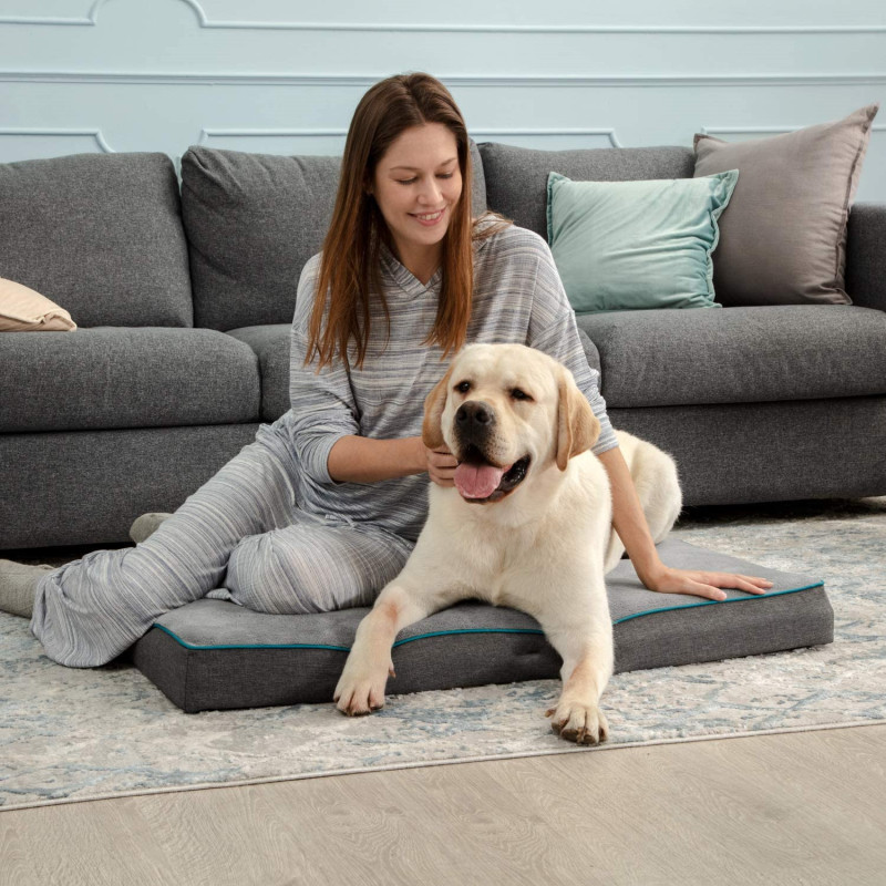 Orthopedic Dog Bed for Large Dogs - Memory Foam Waterproof Dog Bed for Crate with Removable Washable Cover and Nonskid Bottom