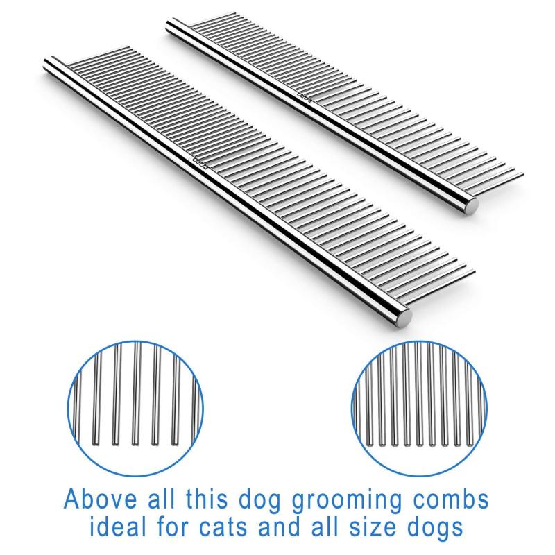 Pet Steel Combs Dog Cat Comb Tool Pet Dematting Comb with Rounded Teeth and Non-Slip Grip Handle