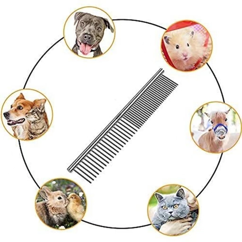 Pet Steel Combs Dog Cat Comb Tool Pet Dematting Comb with Rounded Teeth and Non-Slip Grip Handle