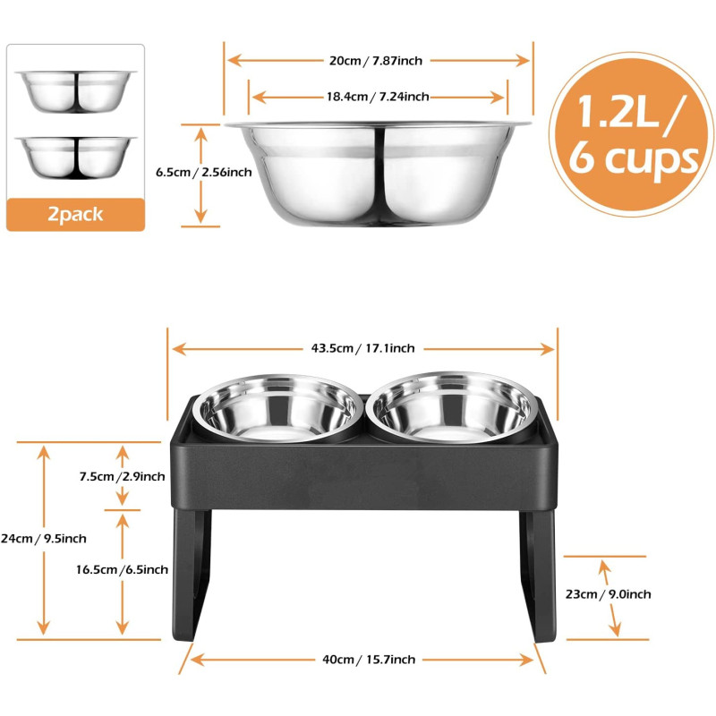 Large Dogs Stainless Steel Elevated Dog Bowls with Stand