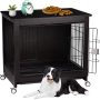 Wooden Dog Crate Furniture for Large or Medium Dogs Heavy Duty Dog Kennel End Table Indoor with Tray and Wheel