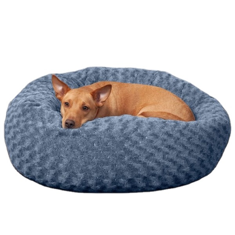 Pet Beds for Dogs Cats Curly Fur Bolster Dog Bed Removable Cover Cozy Dog Donut Bed