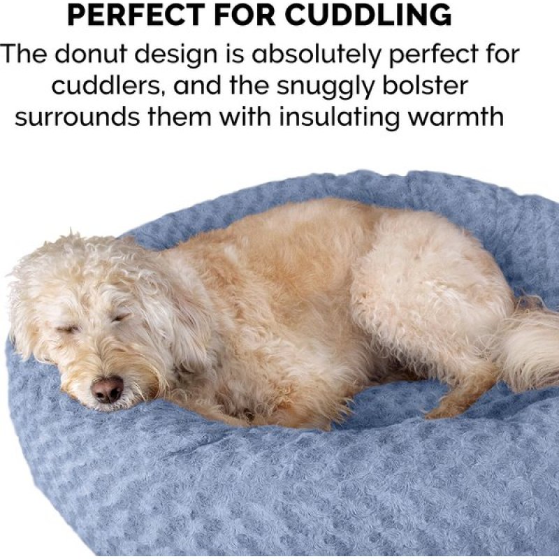 Pet Beds for Dogs Cats Curly Fur Bolster Dog Bed Removable Cover Cozy Dog Donut Bed