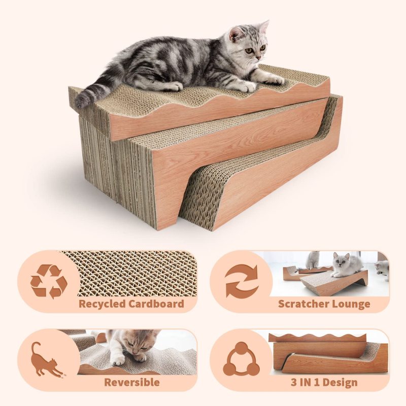 Cat Scratcher Pad Cardboard Lounge Bed Corrugated Scratching Pad with Catnip 3 Packs Durable Reversible