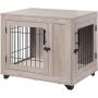 Dog Crate, Double Doors Wooden Wire Kennel End Table, Pet House with Soft Bed, Decorative Furniture Indoor Use