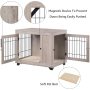 Dog Crate, Double Doors Wooden Wire Kennel End Table, Pet House with Soft Bed, Decorative Furniture Indoor Use
