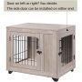 Dog Crate, Double Doors Wooden Wire Kennel End Table, Pet House with Soft Bed, Decorative Furniture Indoor Use