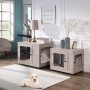 Dog Crate, Double Doors Wooden Wire Kennel End Table, Pet House with Soft Bed, Decorative Furniture Indoor Use