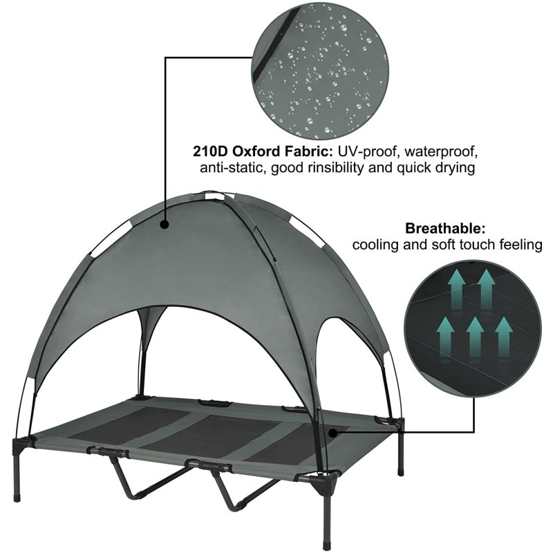 Outdoor Dog Bed with Canopy Breathable Portable Pet Cushion with Double-Layer Camp Tent