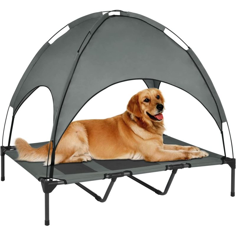 Outdoor Dog Bed with Canopy Breathable Portable Pet Cushion with Double-Layer Camp Tent