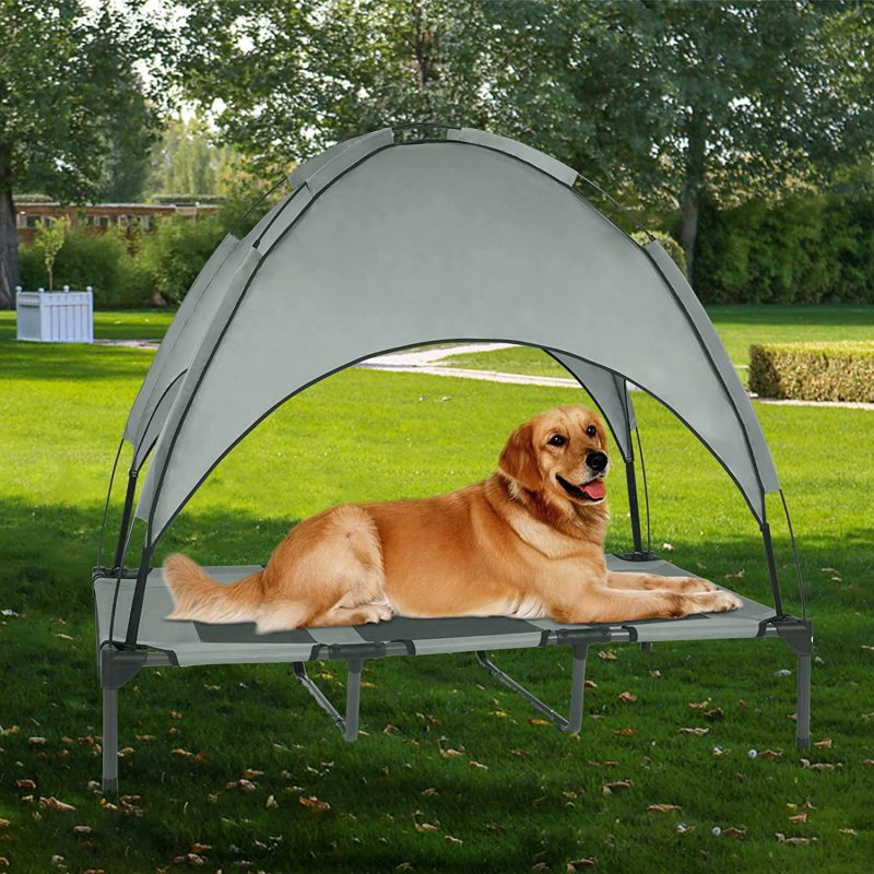 Outdoor Dog Bed with Canopy Breathable Portable Pet Cushion with Double-Layer Camp Tent