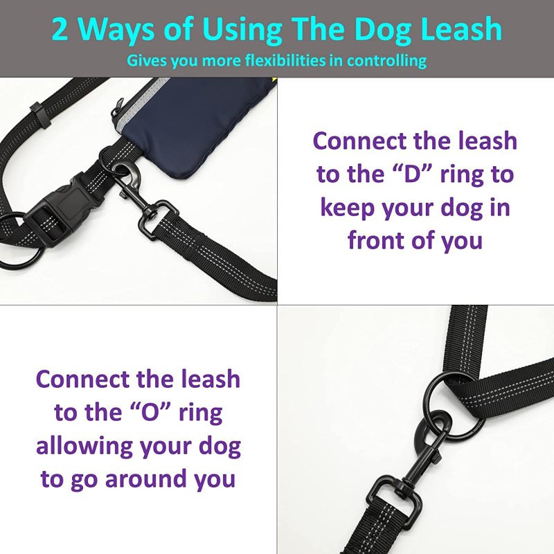 Training Retractable Hands Free Dog Leash  Reflective Stitches For Running Walking
