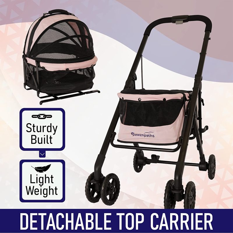 Pet Stroller 2 in 1 for Travel, Easy to Fold Stroller for Dogs with Breathable Mesh Weather Cover, Cup Holder and Storage Basket