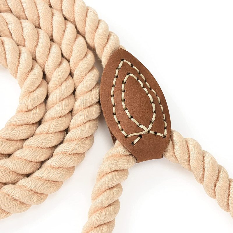 Leather Tailor Handle and Heavy  Cotton Rope Leash For Walking