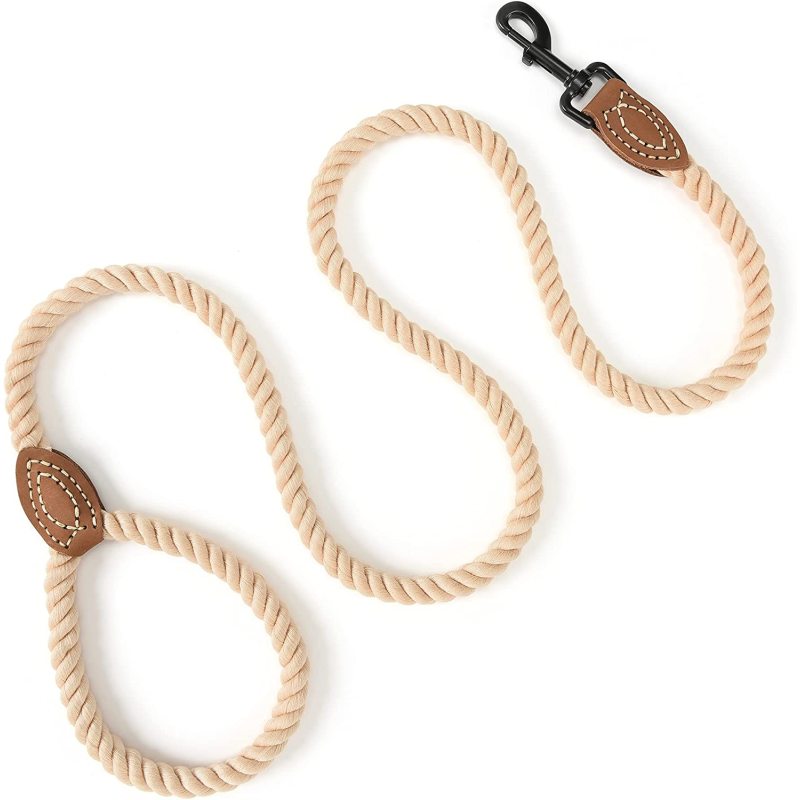 Leather Tailor Handle and Heavy  Cotton Rope Leash For Walking