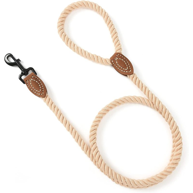 Leather Tailor Handle and Heavy  Cotton Rope Leash For Walking