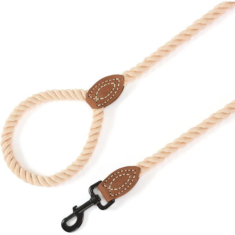 Leather Tailor Handle and Heavy  Cotton Rope Leash For Walking