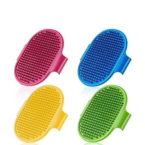 4 Pack Dog Bath Brush Dog Grooming Brush Rubber Comb with Adjustable Ring Handle