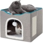 Cat Beds for Indoor  House for Pet Cat Cave with  Scratch Pad and Fluffy Ball Hanging, Foldable Cat Hidewawy,