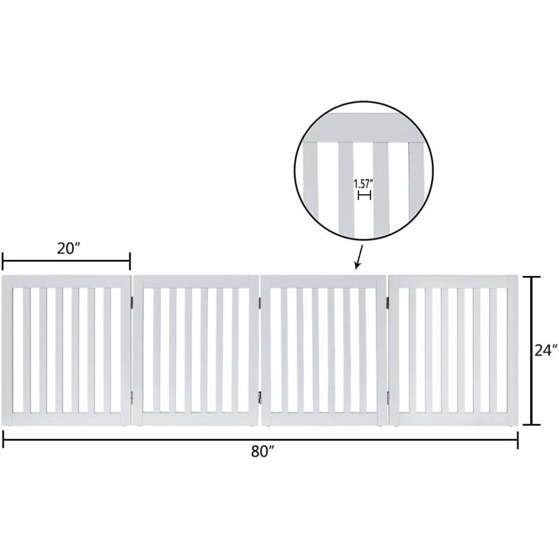 Wooden Dog Gate, Foldable Pet Gate with 2PCS Support Feet Dog Barrier Indoor Pet Gate Panels for Stairs, White, Indoor Use Only