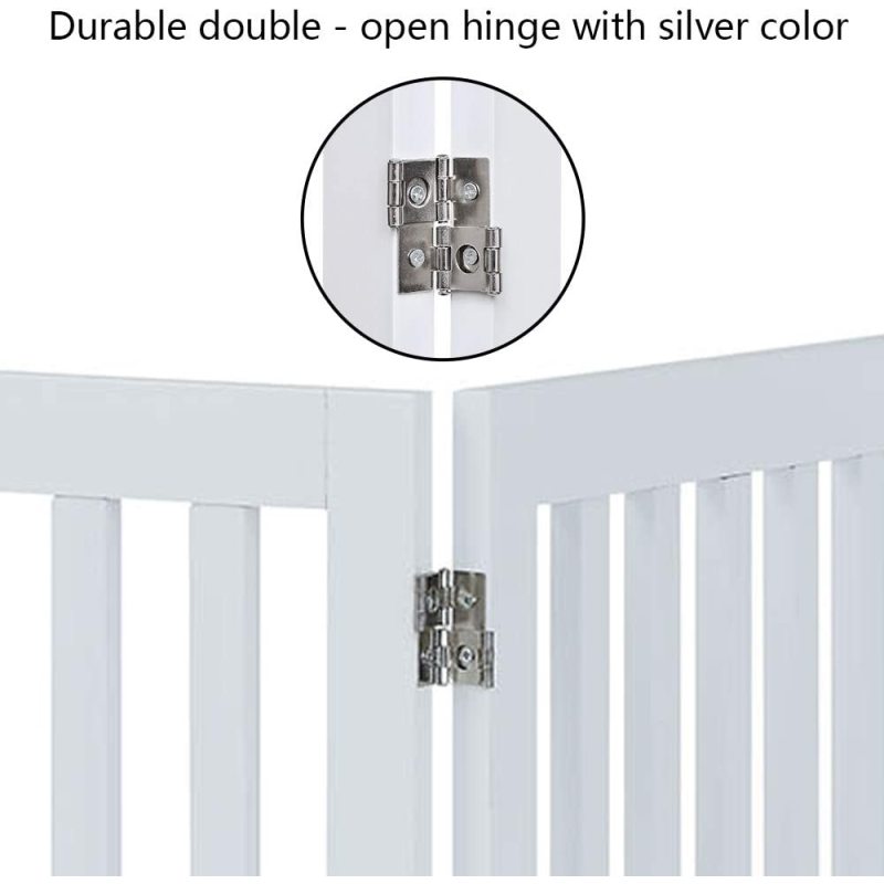 Wooden Dog Gate, Foldable Pet Gate with 2PCS Support Feet Dog Barrier Indoor Pet Gate Panels for Stairs, White, Indoor Use Only