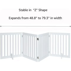 Wooden Dog Gate, Foldable Pet Gate with 2PCS Support Feet Dog Barrier Indoor Pet Gate Panels for Stairs, White, Indoor Use Only