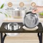 Non-Slip Feet Wood Raised Dog Bowl with Stainless Steel