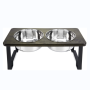 Non-Slip Feet Wood Raised Dog Bowl with Stainless Steel