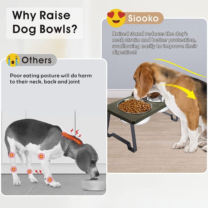 Non-Slip Feet Wood Raised Dog Bowl with Stainless Steel