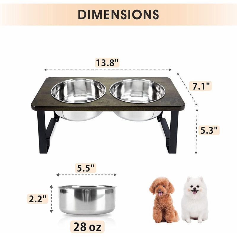 Non-Slip Feet Wood Raised Dog Bowl with Stainless Steel