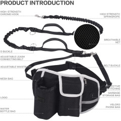 Absorbing Dual Bungee Dog Waist Belt Leash with Reflective Stitches