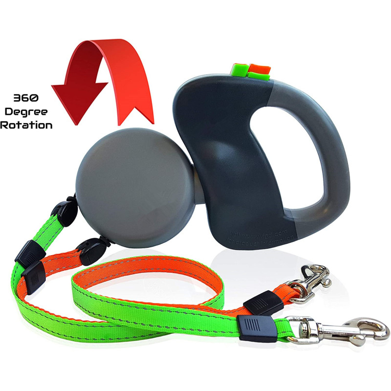 360 Degrees No Tangle Retractable Dog Leash Doggie Reflective For Walk 2 Pets up
