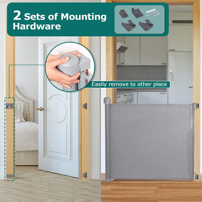 Hallways Use Mesh Safety Dog Gate Retractable Baby Extra Wide Safety Kids or Pets Gate In living Room