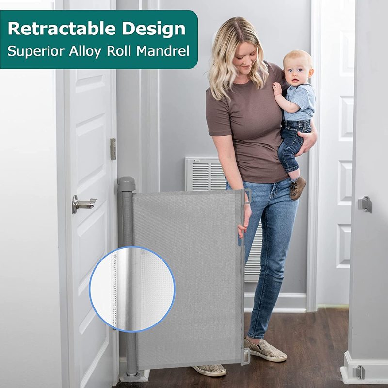 Hallways Use Mesh Safety Dog Gate Retractable Baby Extra Wide Safety Kids or Pets Gate In living Room