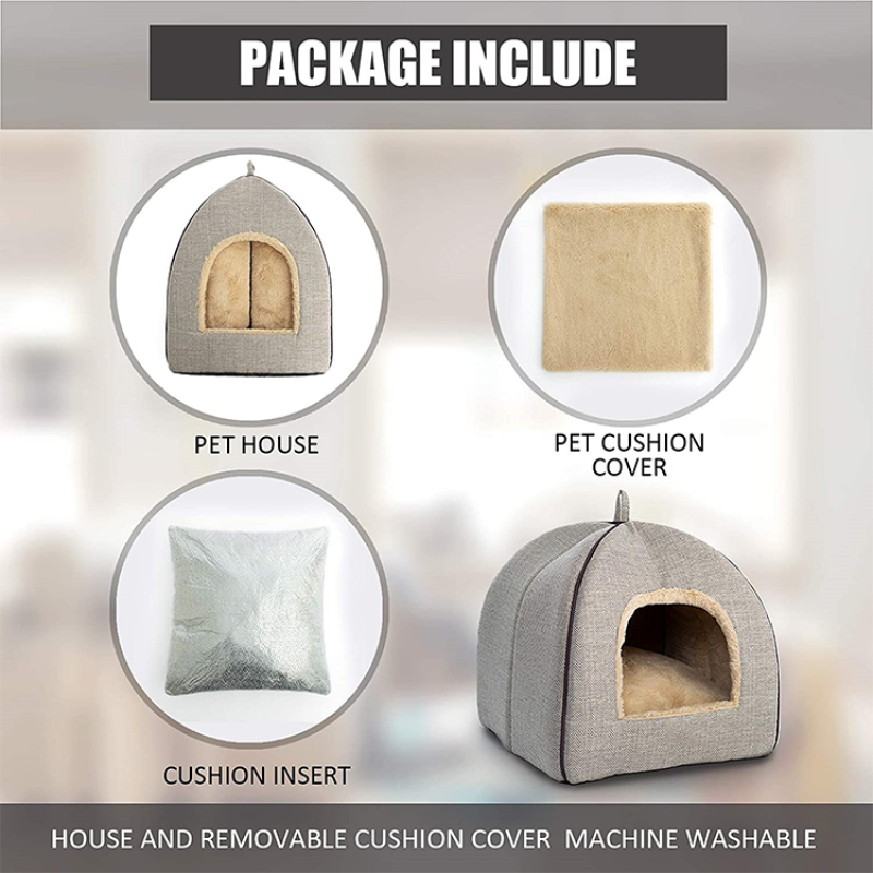 Self Warming Reversible Cat Dog Cushion Bed House Detachable Cave Tent Sleeping Bag Hooded Pet Bed Burrow Lounge Pet Condo