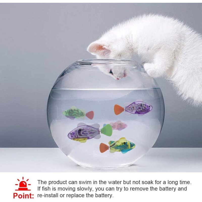 Interactive Robot Fish Toys for Cat/Dog(6 Pcs), Activated Swimming in Water with LED Light, Swimming Bath Plastic Fish Toy Gift