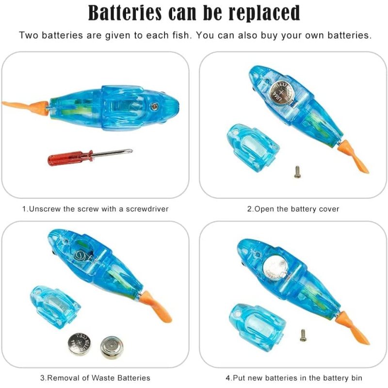 Interactive Robot Fish Toys for Cat/Dog(6 Pcs), Activated Swimming in Water with LED Light, Swimming Bath Plastic Fish Toy Gift