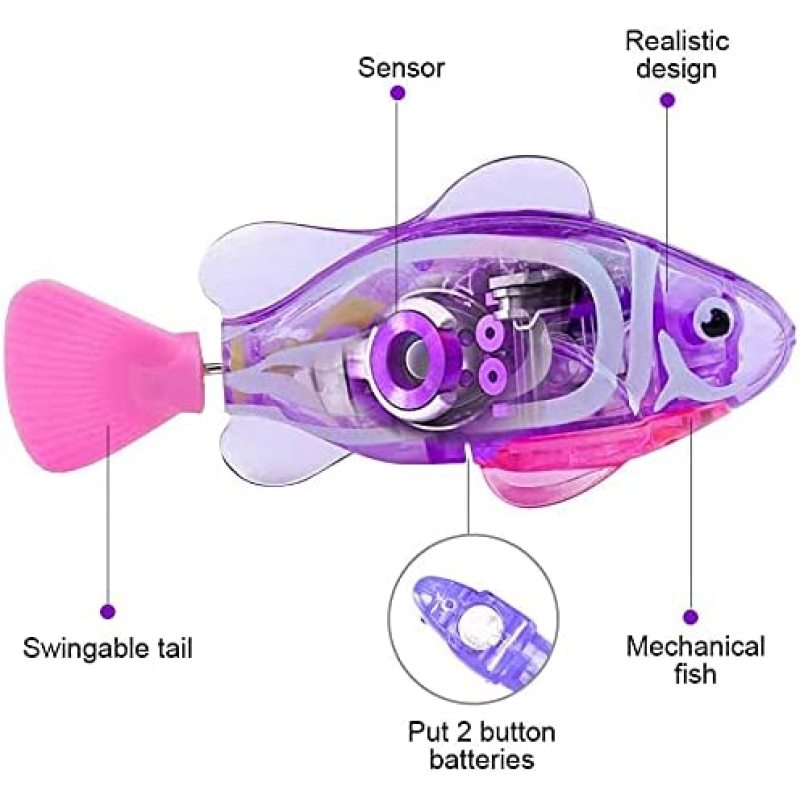 Interactive Robot Fish Toys for Cat/Dog(6 Pcs), Activated Swimming in Water with LED Light, Swimming Bath Plastic Fish Toy Gift