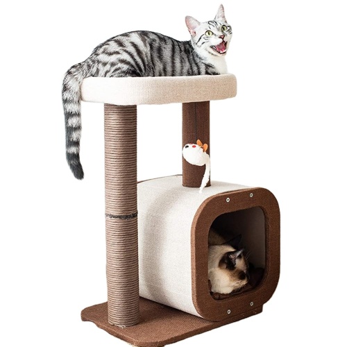 Cat Tree 35 Inches Wooden Cat Tower with Double Condos, Spacious Perch, Fully Wrapped Scratching Sisal Posts and Replaceable