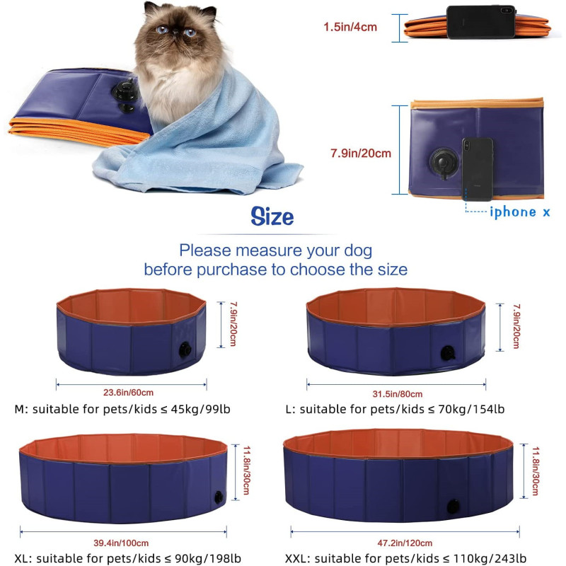 Foldable Pet Swimming Pool Portable Dog Kids Pets Cats Outdoor BathingTub Water Pond & Kiddie