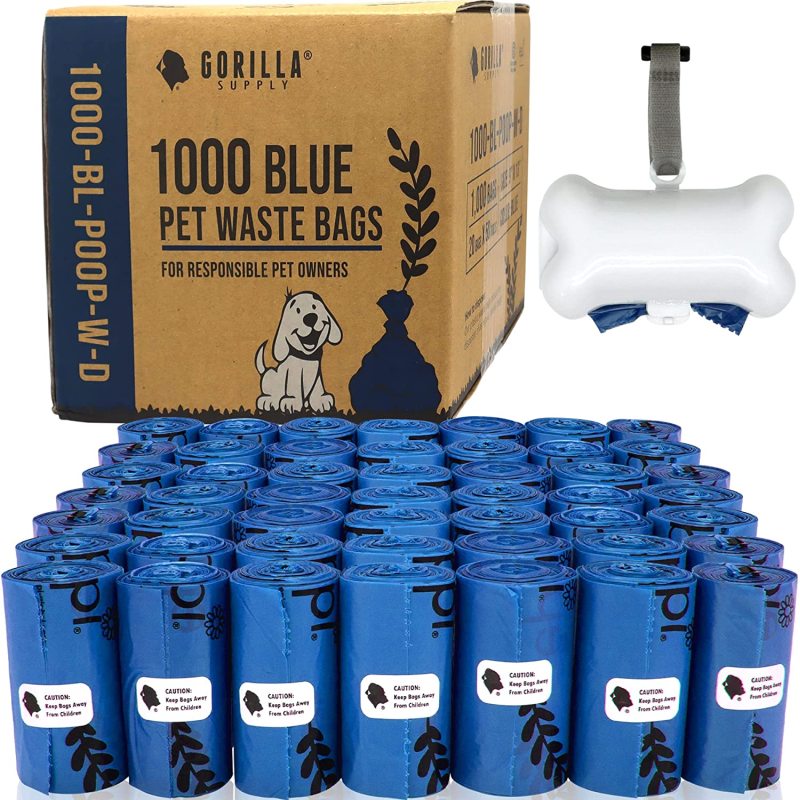 Supply Dog Poop Waste Bags with Dispenser and leash tie, Leak-Proof, Durable and Strong, Unscented