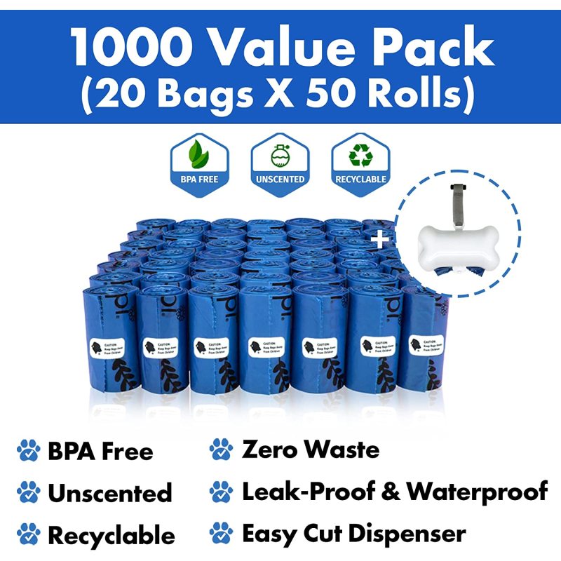 Supply Dog Poop Waste Bags with Dispenser and leash tie, Leak-Proof, Durable and Strong, Unscented