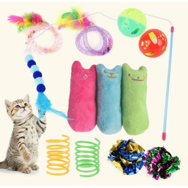 Pet Cat 12 sets cat Teaser Toy Set Stick Mouse Multi-style Combination toy set