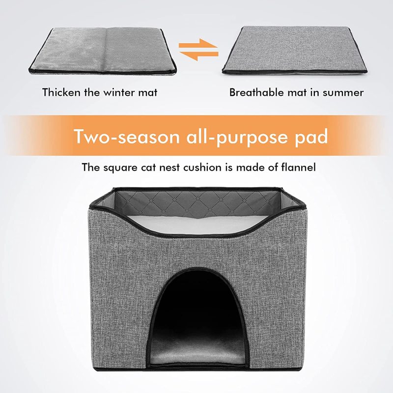 Foldable Fabric Cat Dog Cushion Bed House Removable Cave Tent  Nest Mat Hooded Pet Bed with Scratch Pad Burrow Hut Pet Condo
