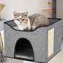 Foldable Fabric Cat Dog Cushion Bed House Removable Cave Tent  Nest Mat Hooded Pet Bed with Scratch Pad Burrow Hut Pet Condo